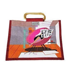 Diane B. Wooden Handle Burlap Bag